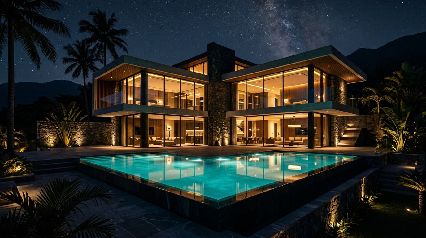 Residencia privada al anochecer