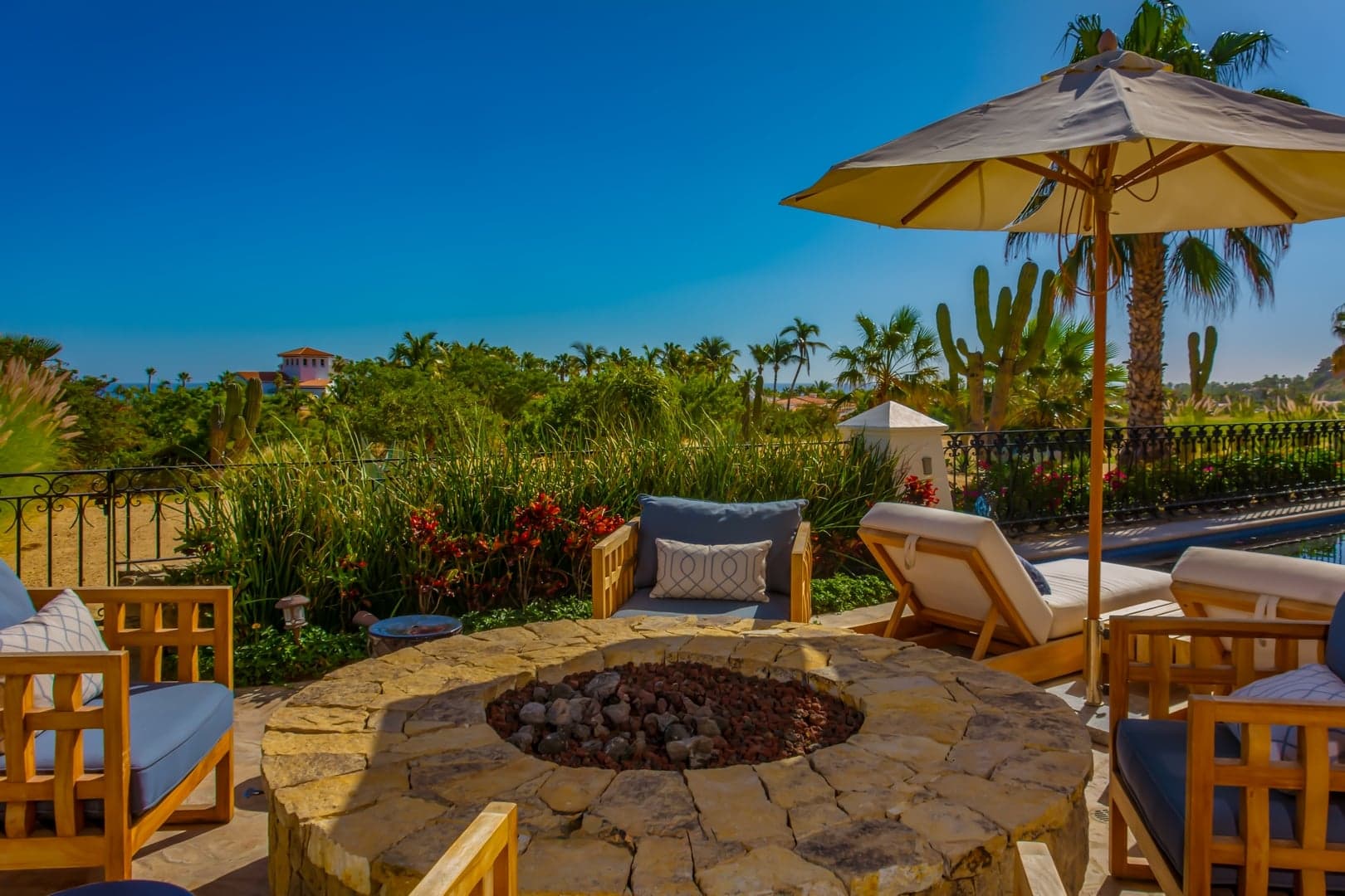 Treasure magic moments around the fire, perfect for evening gatherings under the stars at a luxury vacation villa